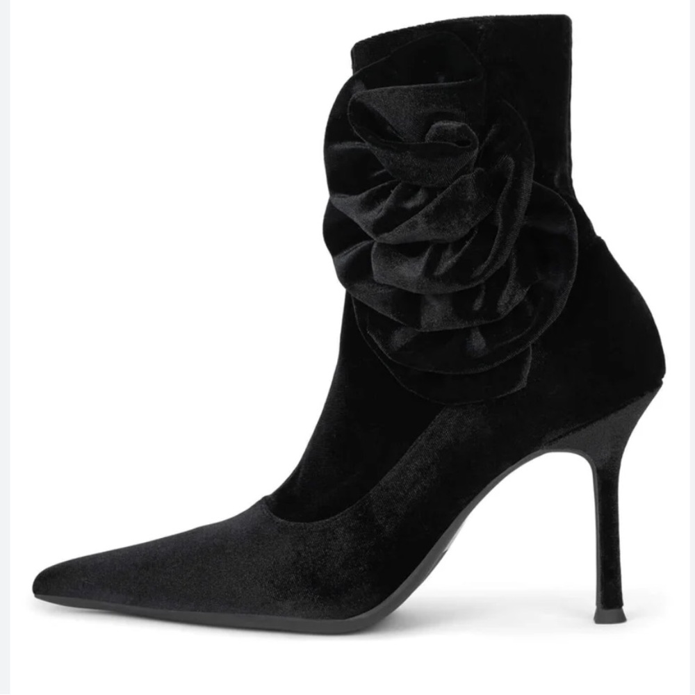 Jeffrey Campbell Florette Floral Sock Booties Black Pointed Toe Stiletto Boots - Picture 1 of 6